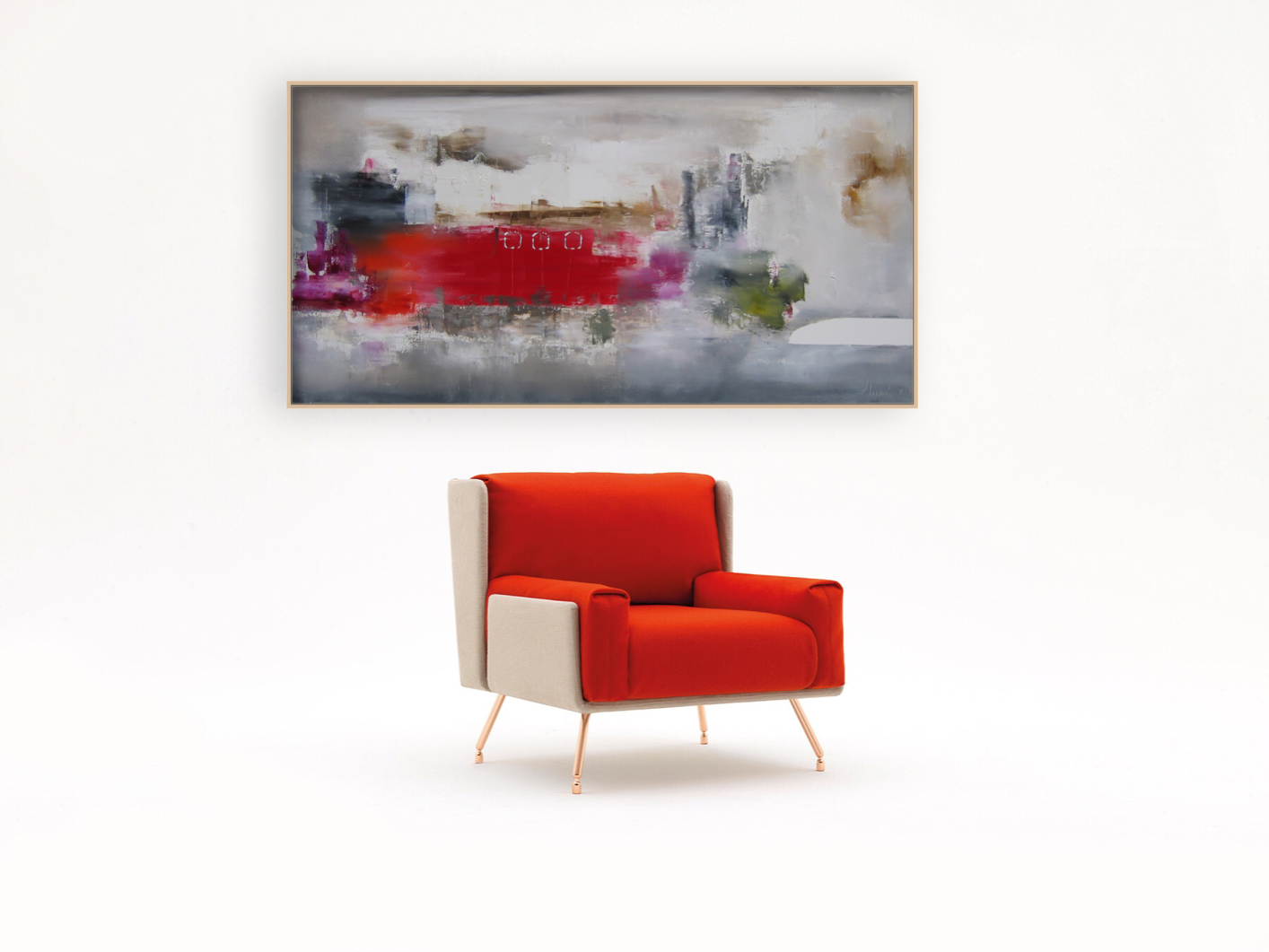 Abstract lanscape grey red painting fine art oils on canvas artist